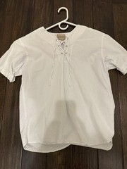 Cotton Collection Men’s White Solid Lace-Up Short Sleeve Woven Cotton T-Shirt S