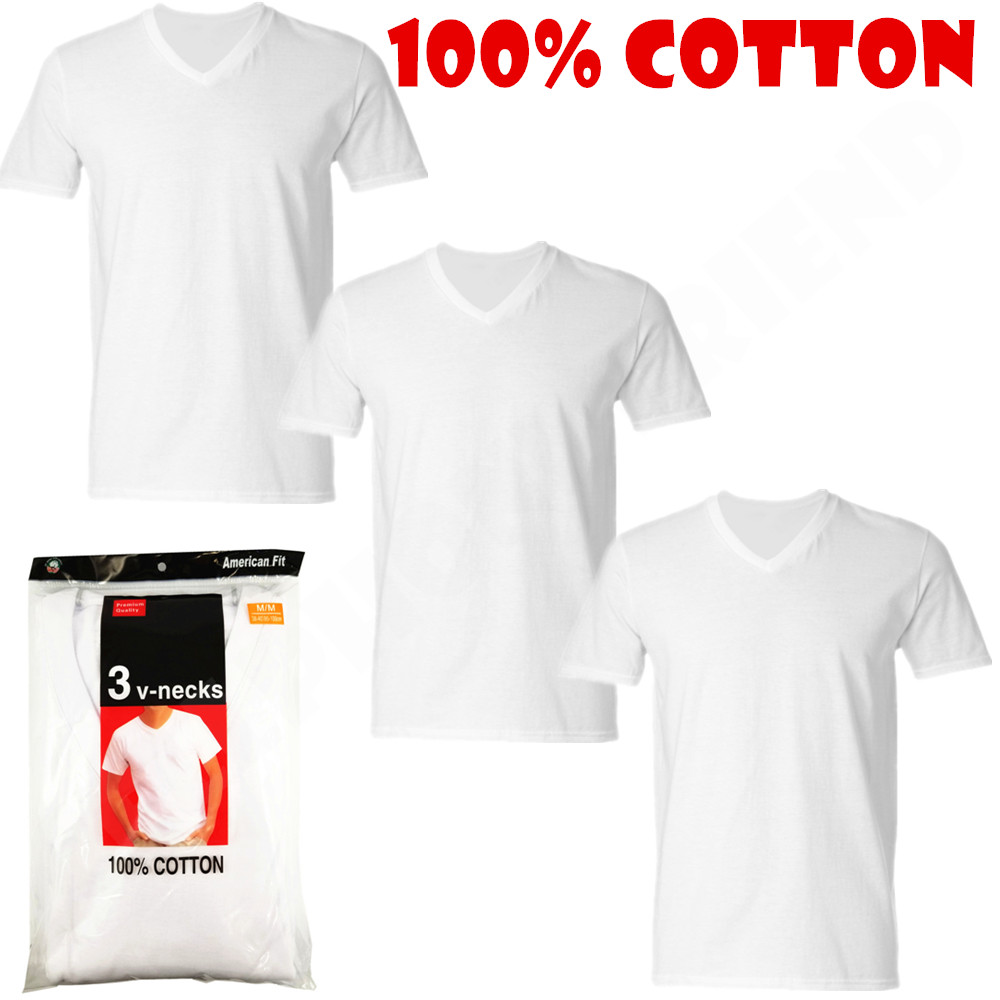 3Pcs V-Neck For Men 100% Cotton Tagless Soft T-Shirt Undershirt Tee White