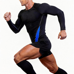 2 Packs Athletic Long Sleeve Compression Shirts Dry Fit Sports Gym Shirts Blue