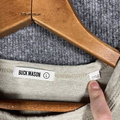 Buck Mason Yuma Tee T-Shirt Mens L Hemp Blend Short Sleeve Crewneck Beige/ Green