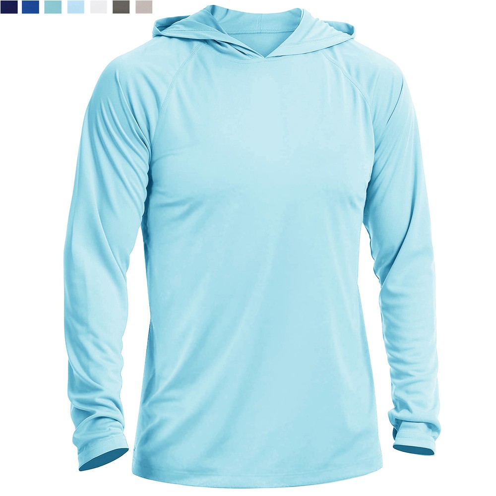 UPF50+ Mens Sun Block Hoodie Long Sleeve Skin Protection Sun Shirts Fishing Tops