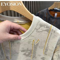 Men’s Ice Silk Cotton T-Shirt Tie Dye Ripped Distressed Print Crew Neck Tee Top
