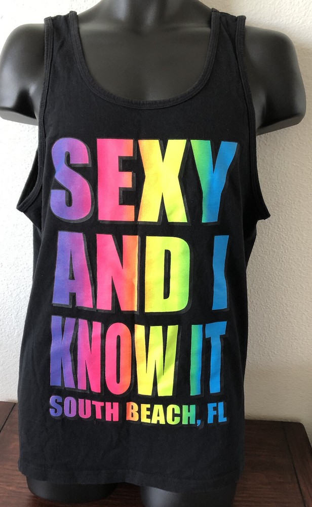 VTG. SEXY & I KNOW IT SOUTH BEACH FLORIDAMen’s Sleeveless Muscle GYM RARE Tank M