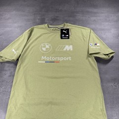 Puma BMW Motorsport Shirt Men Small Green Olive White Racing Spellout Graphic