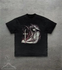 Gothic Cross Graphic Tee, Vintage Style Emo Dark Art T-Shirt for Women Men