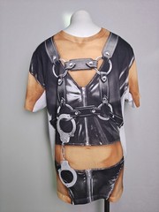 FAUX REAL Men’s Leather Daddy Biker Double Graphic Large Novelty T-Shirt *Read