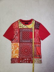 Maxi Milian N Y Men Shirt Large Red Bandana Patchwork Cotton B Short Sleeve T