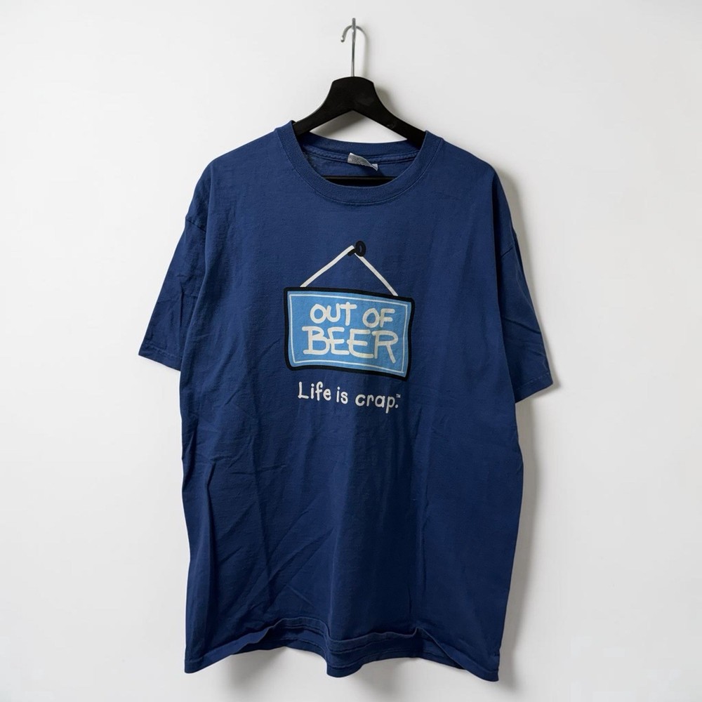 Vintage Y2K Life Is Crap Beer Parody Joke Humor T-shirt Men’s Size: Large Blue