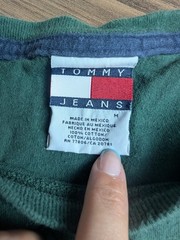 Vintage Tommy Jeans T Shirt Mens Medium Green Spell Out Logo Y2K 90s Streetwear