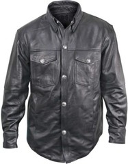 Mens Leather shirt Genuine Lambskin Motorcycle Button Slim Black Jacket Shirt