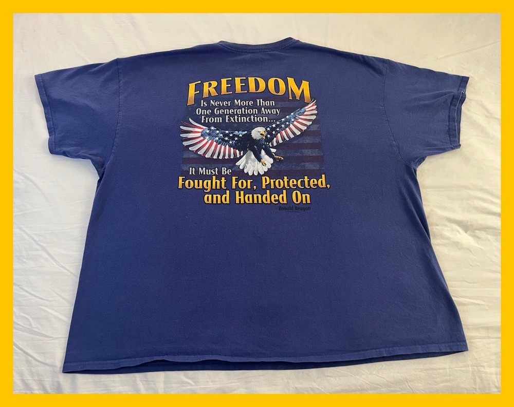 Patriotic Ronald Reagan Freedom Quote 3XL Eagle Flag Gildan Blue Graphic Tshirt