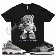 SMILE T Shirt for J1 1 Mid SE GS Houndstooth Lilac Silver Plaid Violet 13