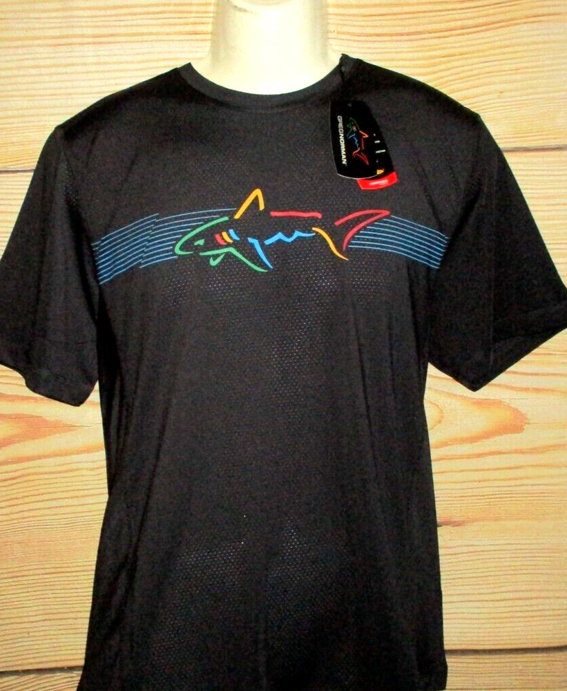 MENS GREG NORMAN PERFORMANCE MESH BLACK T-SHIRT SIZE M