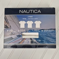 Nautica Mens 3 Pack White Cotton Crew Neck T-Shirts Size Small 34-36 New In Box