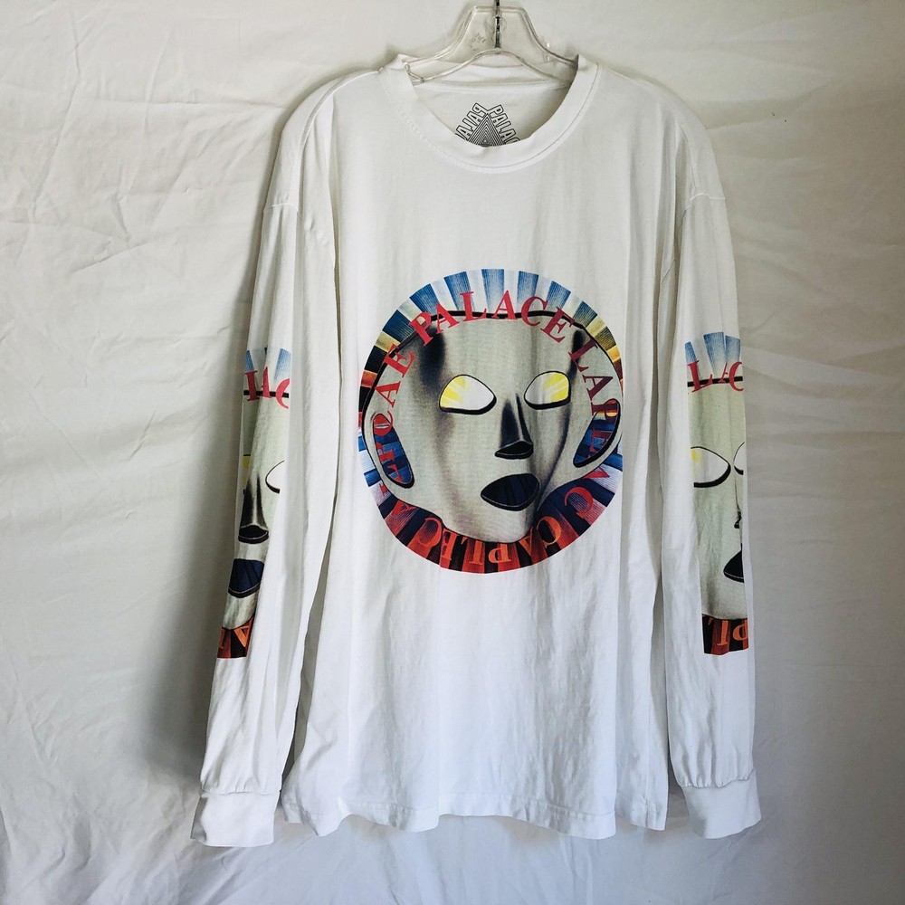Palace Shirt Mens XL White Flat Stancey Longsleeve Skateboard Graphic Mask Art