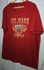 Lee Jeans Company Original T-Shirt, Sz 2XL, Red, Graphic Tiger, 100% Cotton