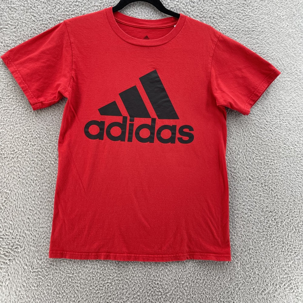 Adidas The Go-To Tee Men Small Red Big Black Logo Casual Comfort Breathable
