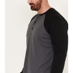 Mens Long Sleeve Henley Raglan T Shirt Grandad Neck Contrast T-Shirt New Top