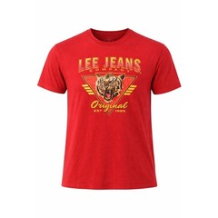 Lee Jeans Graphic T Shirt Mens Large Red Tiger Logo Tee Cotton Short Sleeve