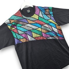 Soffes Choice Vintage Mens XXL Black T-Shirt Glitter Stained Glass Cotton USA