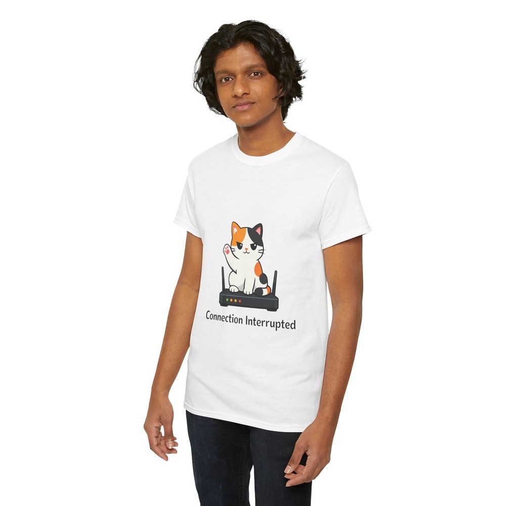 Unisex Heavy Cotton Tee Cat WiFi Router Tech Humor Funny Cute Indoors Pet Animal