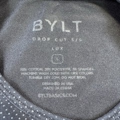BYLT Basic Drop Cut Short Sleeve Round Neck Shirt Mens Large Black Polka Dot Lux