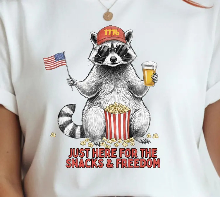 Patriotic Raccoon T-Shirt, Funny 4th of July Snacks Freedom Tee