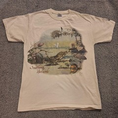 Southern Wetlands Okefenokee Shirt Mens Medium Beige Wildlife Graphic Tee Gildan