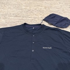 Montbell Wickron Travel Knit Shirt Men’s Medium Crew Navy Pocket Pouch