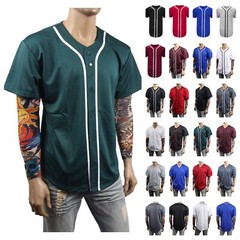 Mens Baseball Plain Jersey T-Shirt Button Sports Fashion Casual Shirt & Jacket