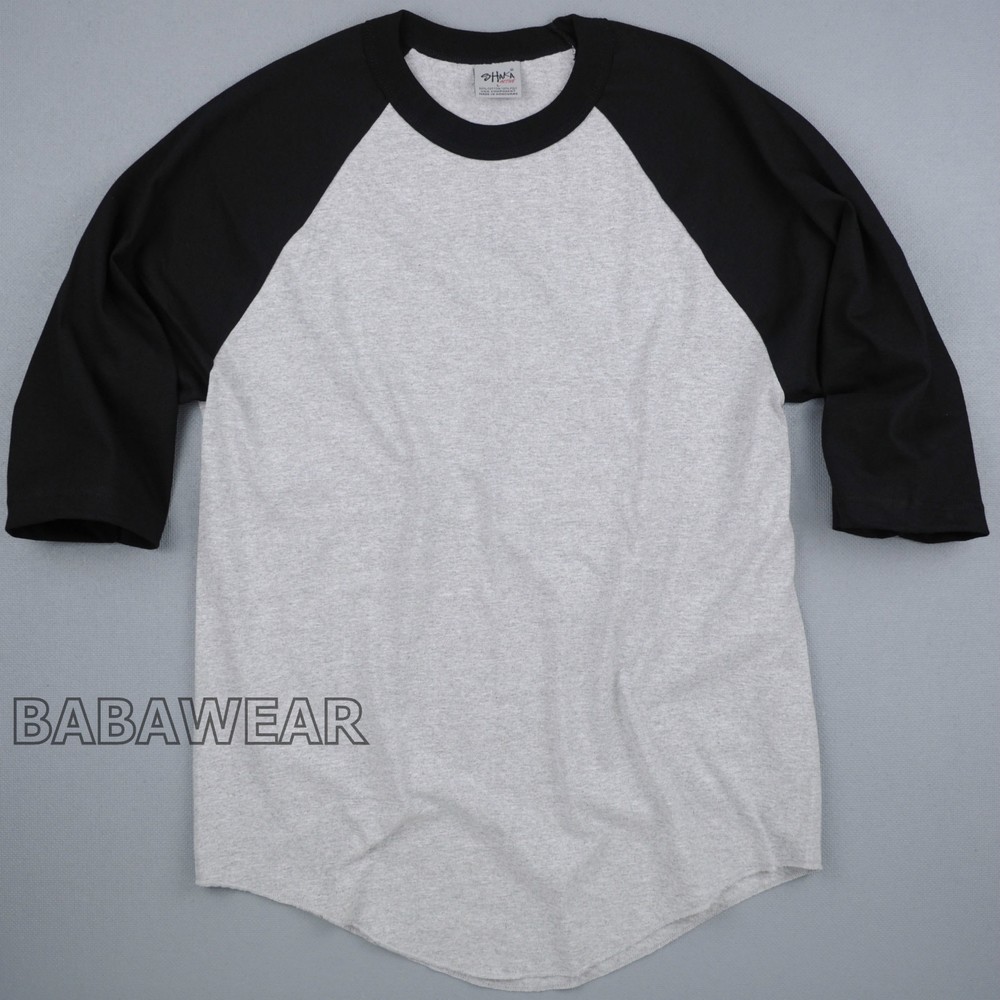 Shaka Plain Baseball Shirt Raglan 3/4 Sleeve Black Gray BABA Vintage Look