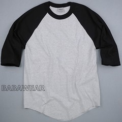 Shaka Plain Baseball Shirt Raglan 3/4 Sleeve Black Gray BABA Vintage Look