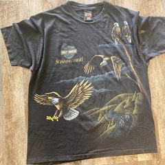 VTG 90s Harley Davidson Eagle AOP Shirt Rare Size XL Black Faded Single Stitch