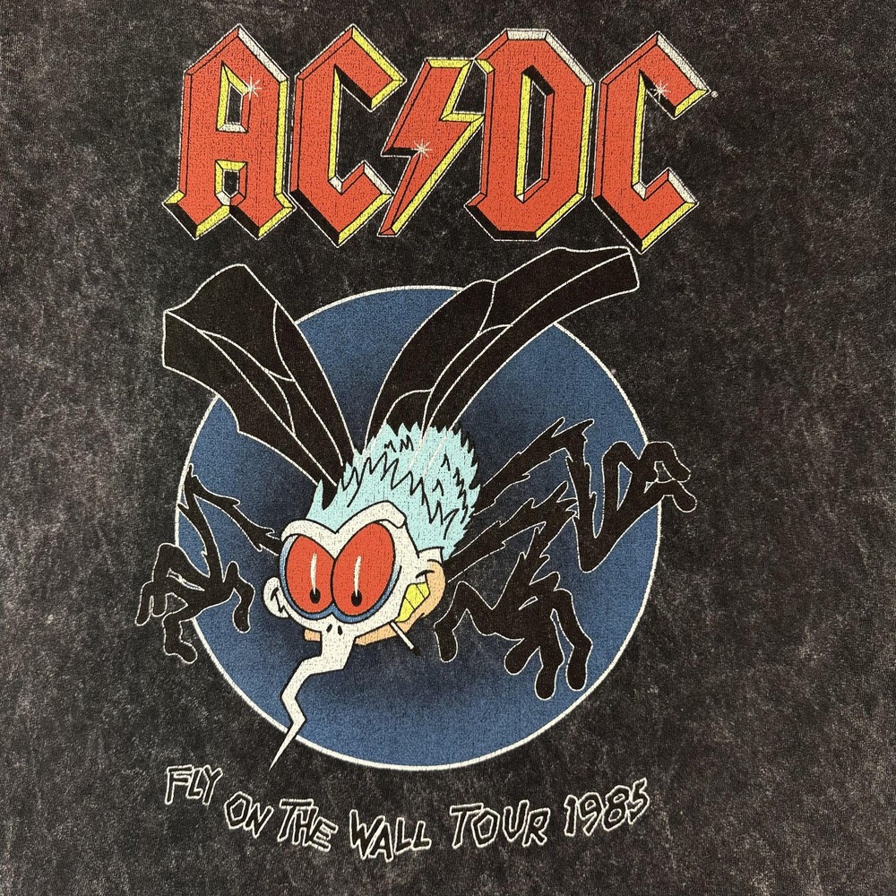 AC/DC Shirt Mens Medium Black Fly On The Wall Tour 1985 Rock Band Graphic Tee