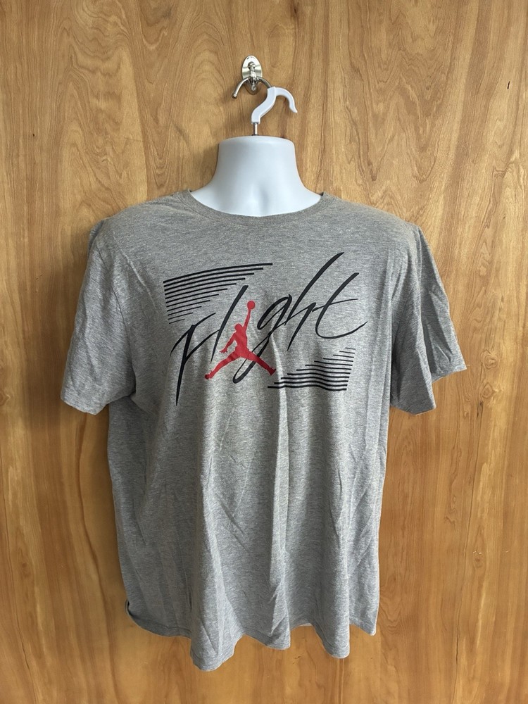 Jordan Flight Graphic T-Shirt Men’s XL Gray Red Jumpman Short Sleeve Tee Nike
