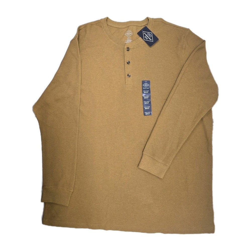 St. John’s Bay Men’s 3XLT Waffle Knit Henley Shirt Long Sleeve Mustard Gold NWT