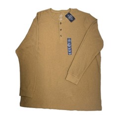St. John’s Bay Men’s 3XLT Waffle Knit Henley Shirt Long Sleeve Mustard Gold NWT