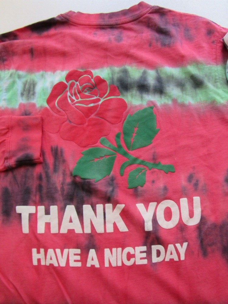 Chinatown Market THANK YOU Crewneck L/S T-Shirt Size Med Pink Green Tie Dye