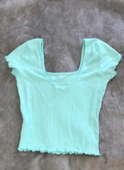Square Neck Baby Tee Y2k 90s Cutesy Light Blue Women’s Medium Casual Cutesy