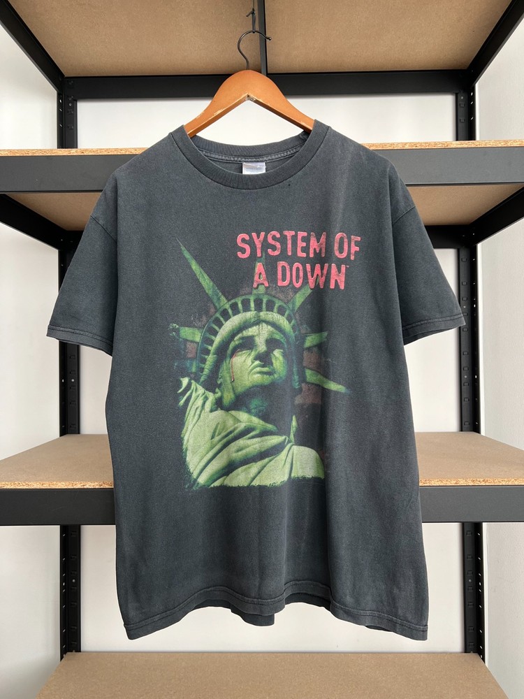 Vintage 2004 System of a Down Sad Statue of Liberty Faded Black T-shirt Sz L