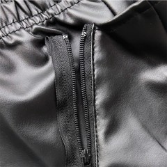Sexy Men Zipper Mini Vest Sleeveless T-shirts Set Faux Leather Crop Tops+Shorts
