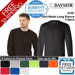🔥 Bayside Men Usa-made Long Sleeve Pre-shrunk Cotton T-shirt Up To 4XL 6100