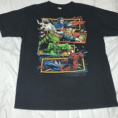 Vintage 20s Mad Engine Marvel Thor Hulk Spider-Man Captain A T-shirt Size Large