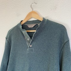 Taylor & Henry Henley Shirt Mens M Green Fair Distressed Waffle Knit Long Sleeve