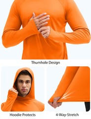 Mens UPF 50+ Sun Protection Shirts Quick Dry Long Sleeve Rash Guard Hoodie Shirt