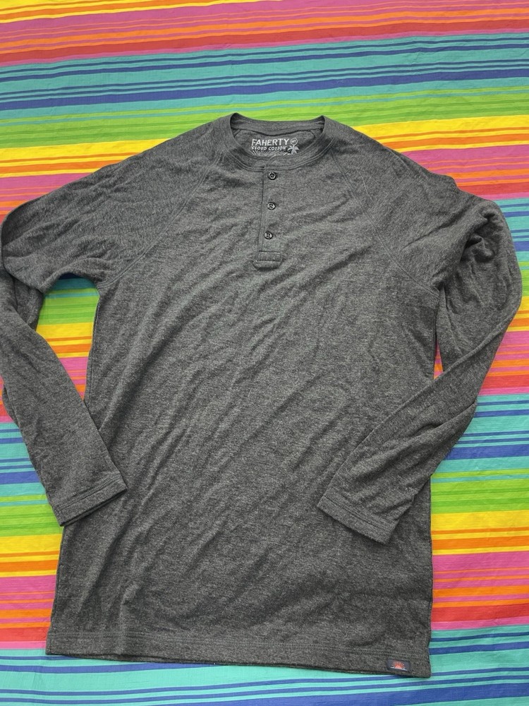 Faherty Cloud Cotton Henley Shirt Mens Mt Dark Gray Pima Raglan Soft Long H55