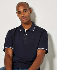 Mens Polo T Shirt Short Sleeve Contrast Striped Cotton Pique Casual Collared Top