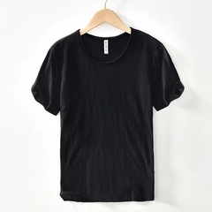 Men’s Raw Edge T-Shirt 100% Cotton Retro Slim Fit Casual O-Neck Lightweight Tee