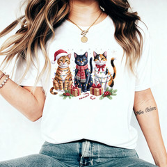 Meowy Christmas Shirt, Cat Christmas tshirt, Cat Lover Xmas T-Shirt