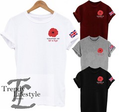REMEMBRANCE DAY LEST WE FORGET PKT PRINT POPPY UK FLAG UNISEX MENS KIDS T-SHIRT